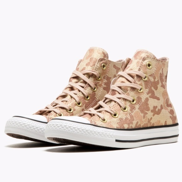 Converse Camo Gold High Tops 9 - Picture 1 of 15